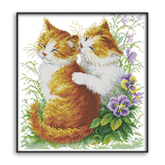 Cartoon couple cat cross stitch